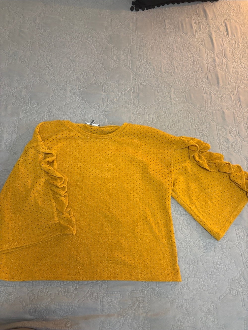 Women's Anthropology Mustard Ruffle Sleeve Eyelet Top